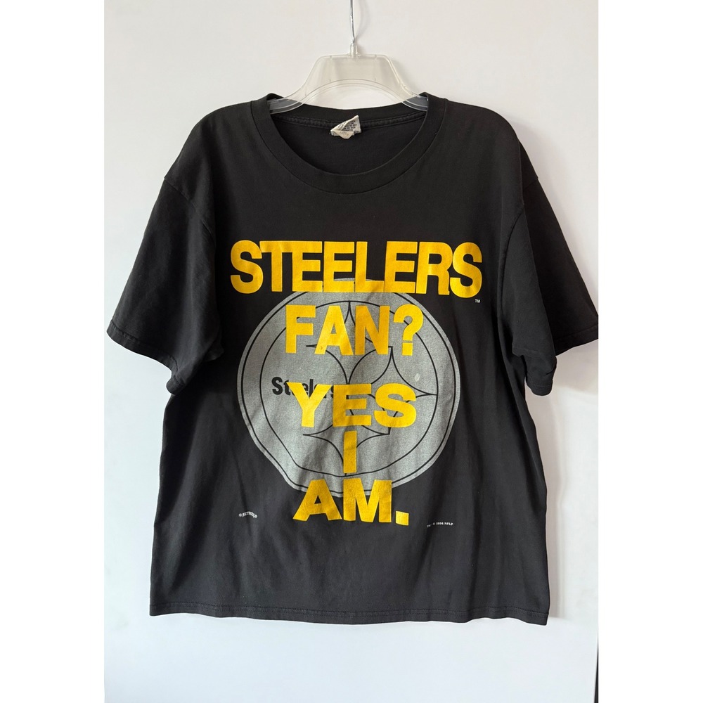 Vintage 90s Pittsburgh Steelers Fan? YES I AM NFL T-Shirt XL Black‎ Made in USA